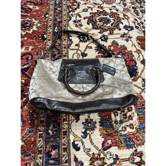 Coach Ashley Signature Tan Brown Classic Sateen Satchel.